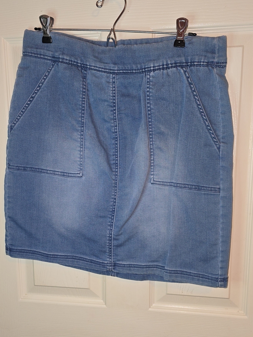 Light Blue Denim Mini Skort with Front Patch Pockets‎